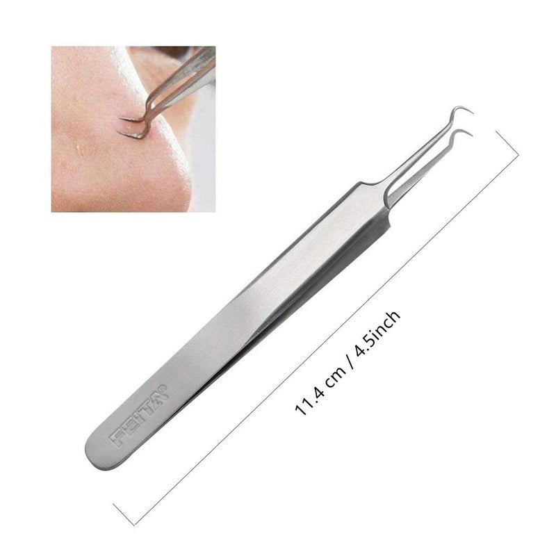 FEITA Blackhead Acne Extraction Tweezers - FEITA Pro & Surgical-Grade Stainless Steel Bend Curved Comedone Extractor Tweezer Tool for Remove Whitehead and Clogged Pores, Pimple - Silver - Image 3